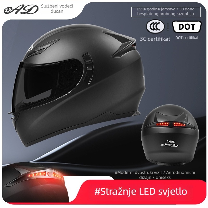 AD električna kaciga za električni motocikl, kaciga s punim licem, za muškarce i žene, 3C potvrda, pogodno za sve sezone, LED sigurnosno osvjetljenje