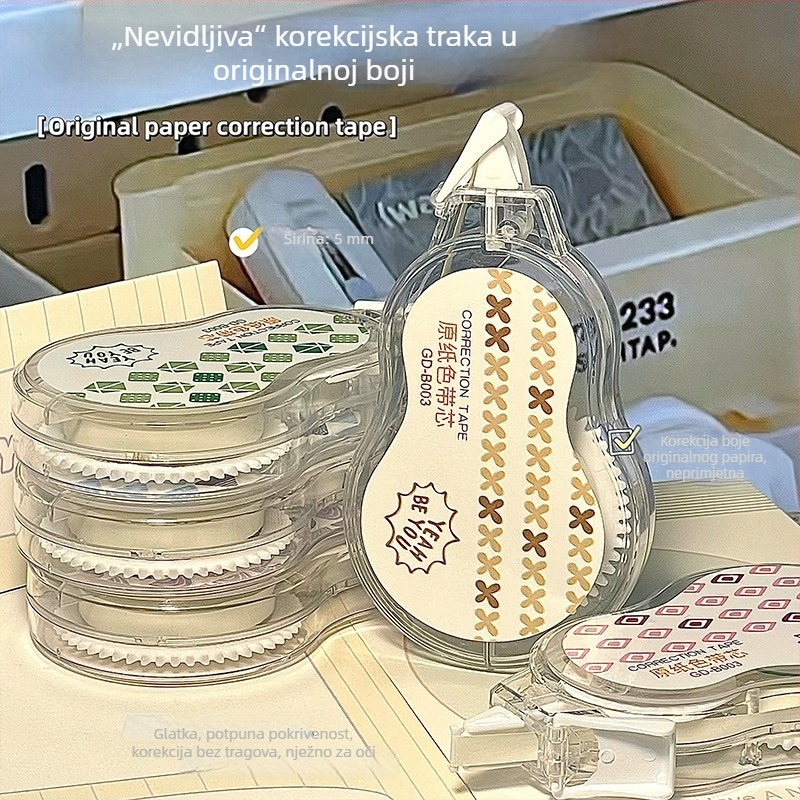 Nevidljiva korekcijska traka s velikom kapacitetom, boja originalnog papira, 5-komadni set, za učenike osnovne i srednje škole, elegantne školske potrepštine.