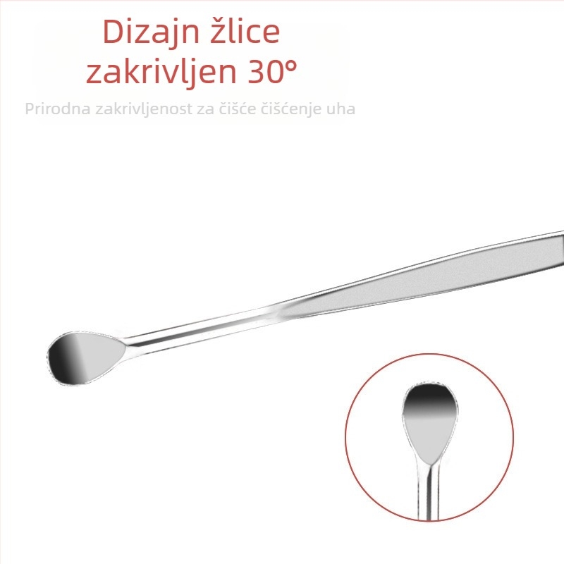 Set od šest ušnih kašičica za čišćenje uha, nehrđajući čelik, dvostruko glavne spiralne opruge