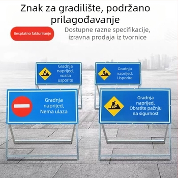 Sklopni reflektirajući usmjeravajući znak za cestu ispred radova – zabrana prometa i obilazak