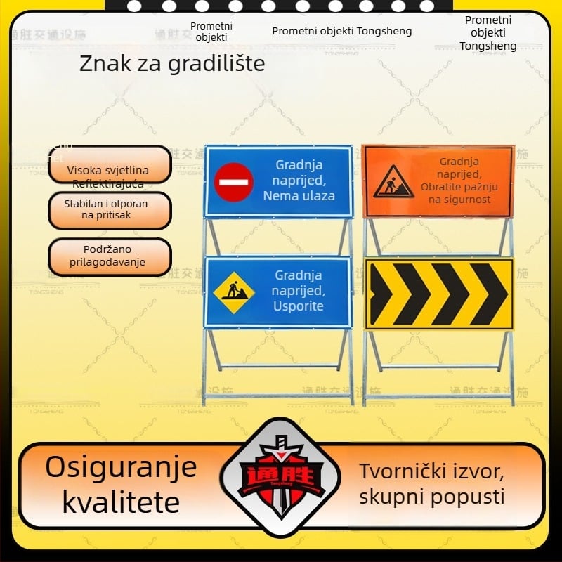 Sklopni reflektirajući usmjeravajući znak za cestu ispred radova – zabrana prometa i obilazak