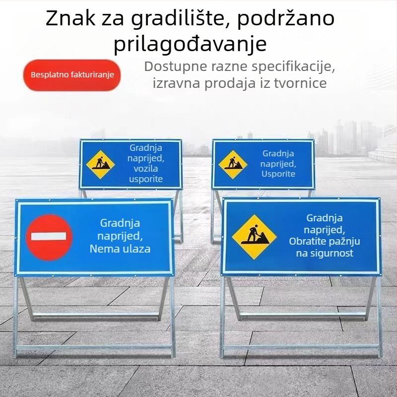 Sklopni reflektirajući usmjeravajući znak za cestu ispred radova – zabrana prometa i obilazak