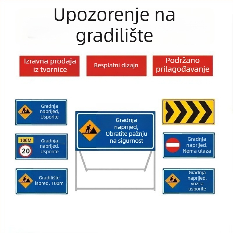 Sklopni reflektirajući usmjeravajući znak za cestu ispred radova – zabrana prometa i obilazak