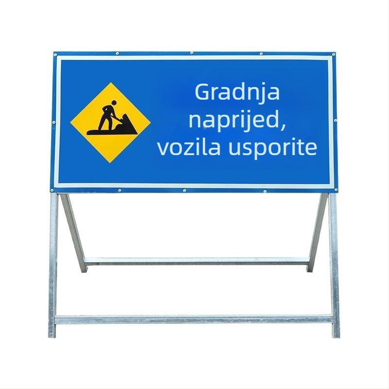 Sklopni reflektirajući usmjeravajući znak za cestu ispred radova – zabrana prometa i obilazak