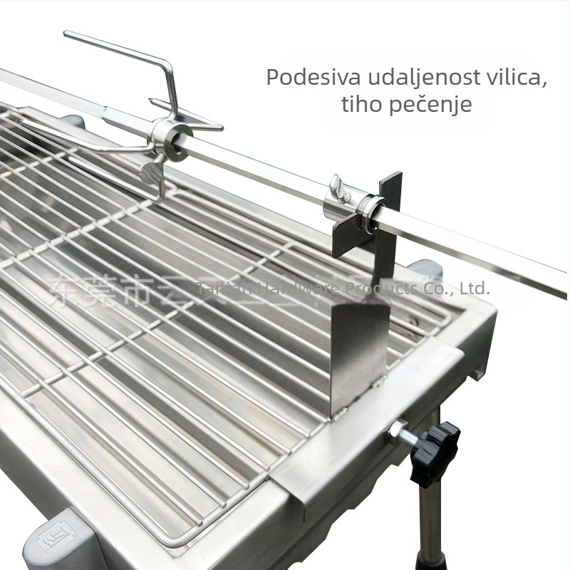 Nehrđajući čelični električni rotirajući stalak za pečenje janjetine i piletine, roštilj na ugljen uz stalak.