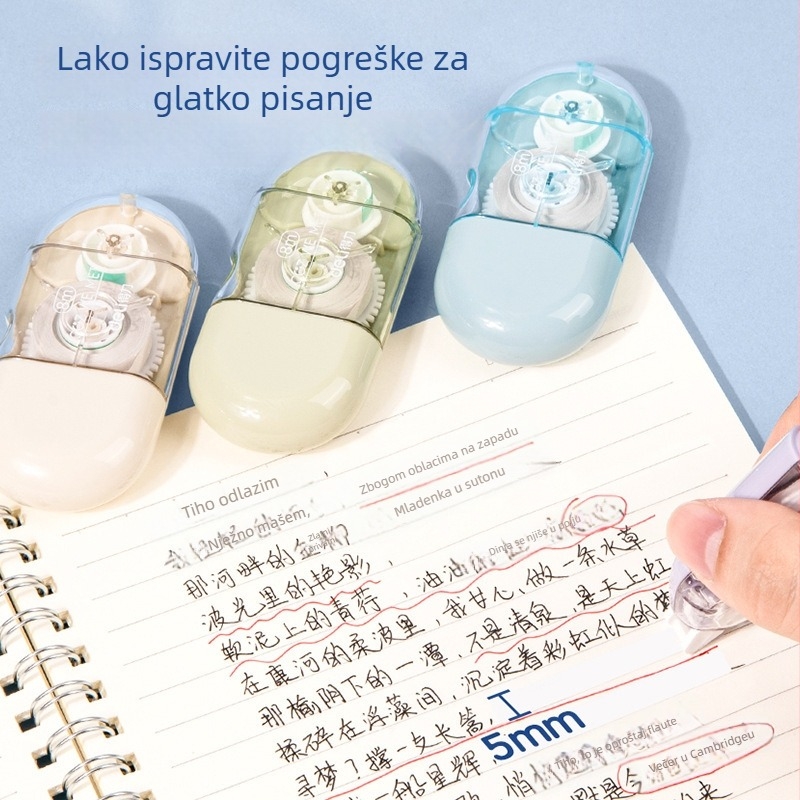 Deli 71510 Set kapsularnih korektivnih traka za učenike, 32 m, velik kapacitet, mini karikaturalna korektivna traka