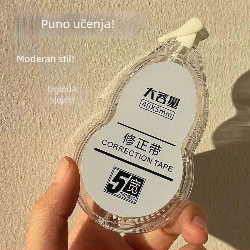 Korektivna traka velike kapacitete, prozirna, tiha, s gumbom za pritisak, glatka i kontinuirana, za učenike i ured