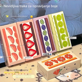 Korektorska traka u kutiji od papira, slatkog stila, voćna ekološka serija, prirodna boja papira, veliki kapacitet, glatka primjena