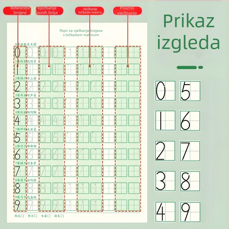 0-9 brojeva - bilježnica za vrtić za praćenje kaligrafije tvrdom olovkom