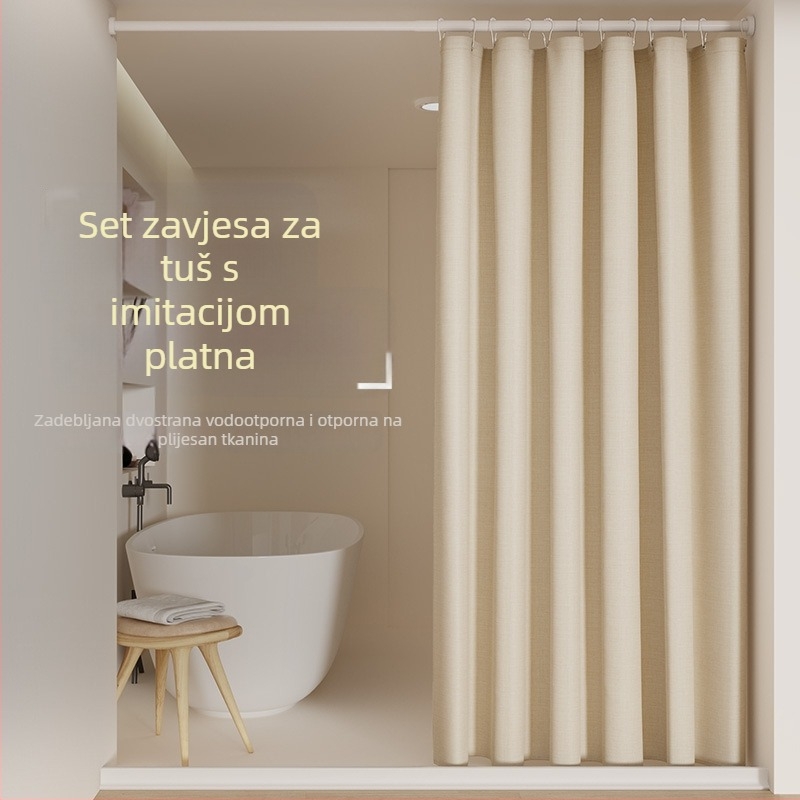 Vodootporna tuš zavjesa za kupaonicu, set s pregradnom zavjesom, montaža bez bušenja