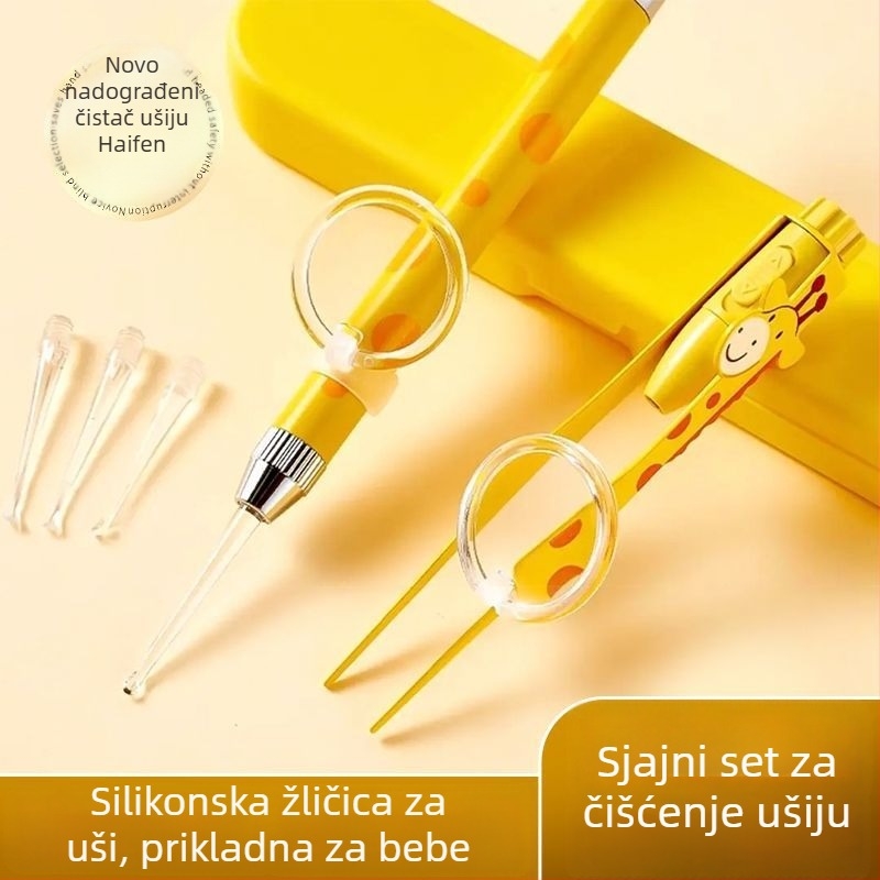 Alat za čišćenje ušiju sa svjetlom, žirafa motiv, siguran za djecu, pinceta za ušni vosak