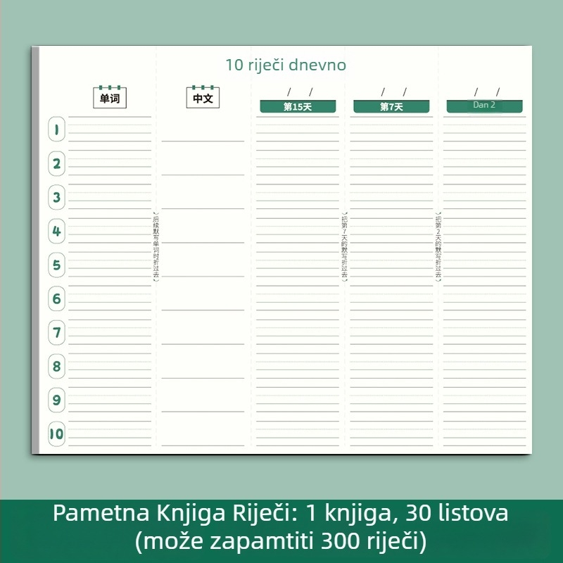 Dnevnik za 10 riječi dnevno: učenje engleskog vokabulara, vježbe pamćenja, pisanje i diktiranje