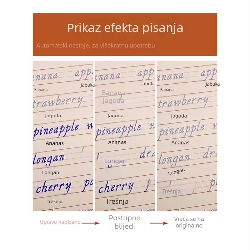 Daska za vježbanje pisanja sa žljebovima, engleska abeceda u talijanskom kurzivu, za odrasle i učenike