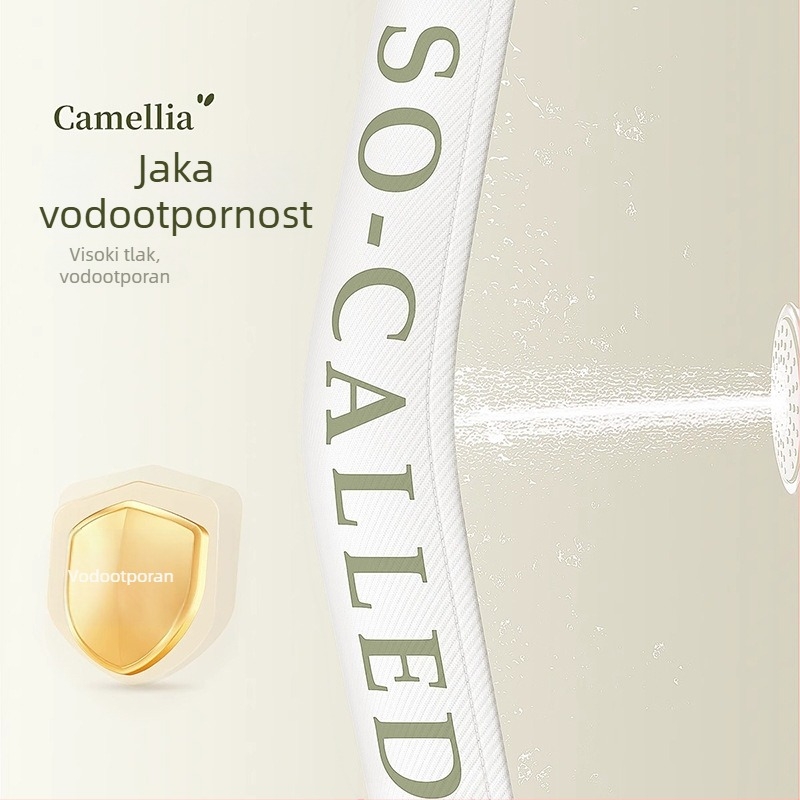 Poliester zavjesa za tuš s motivom kamelije, vodootporna, ojačane debljine, jednostavna montaža bez bušenja rupa