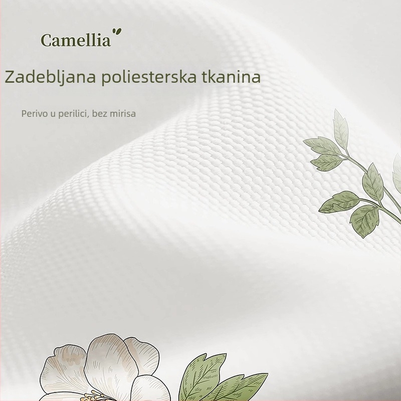 Poliester zavjesa za tuš s motivom kamelije, vodootporna, ojačane debljine, jednostavna montaža bez bušenja rupa