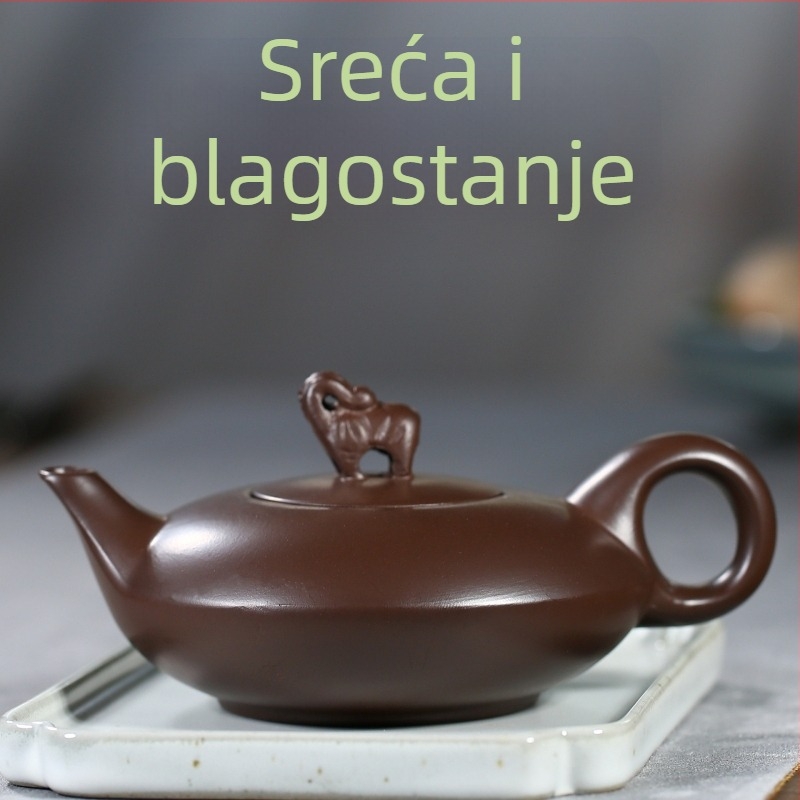 Čajnik od Yixing ljubičaste pijesčaste hlíne s motivom slona — darovni set za čaj, ručno oslikan