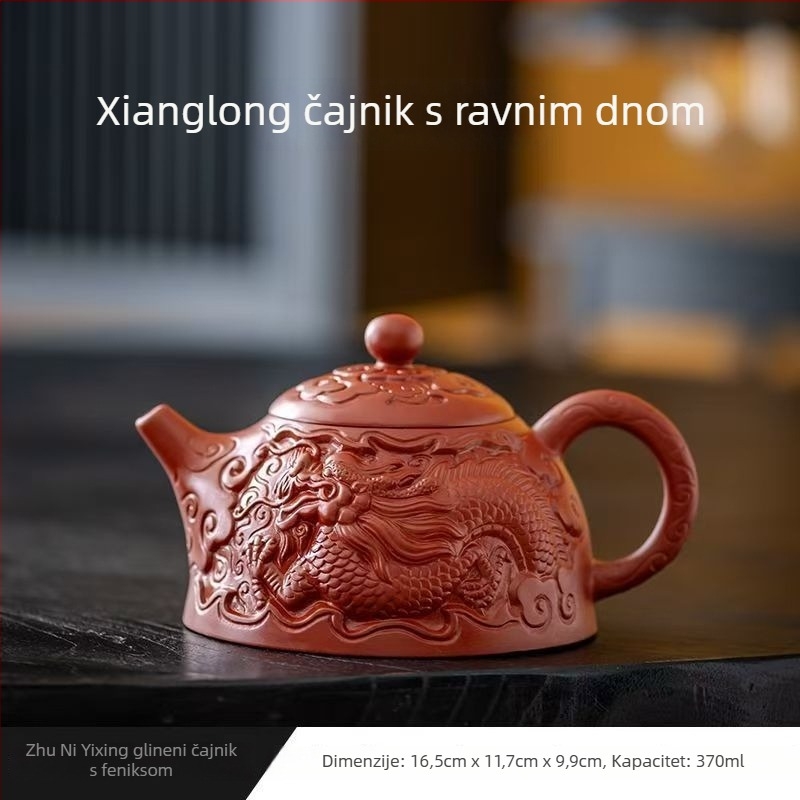 Ručni čajnik od purpurne pijesčne glinene s reljefom draka, dizajn Dahongpao i Xishi, originalna mineralna glina, veliki kapacitet, za Gongfu pripremu čaja