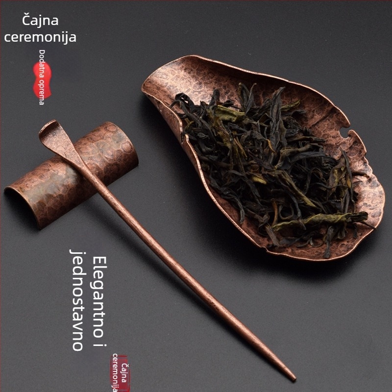 Set Gongfu čajne ceremonije: čajna žličica, čajna lopatica, čajne kliješta i dodatci od bakrene legure u bakrenoj boji