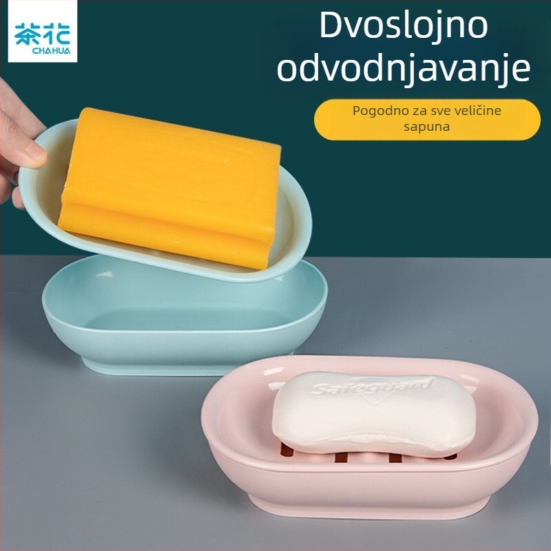 Camellia velika plastična kutija za sapun s odvodom, bez bušenja, za kupaonicu