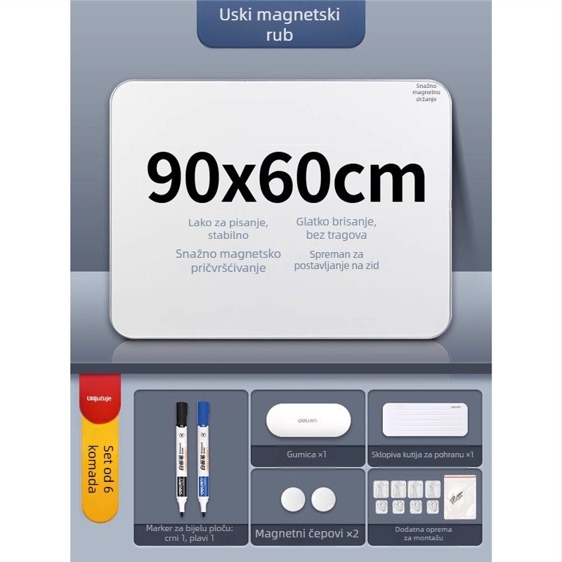 Deli 50026 Bijela ploča s uskim okvirom, magnetska ploča za pisanje za ured, 900×600 mm