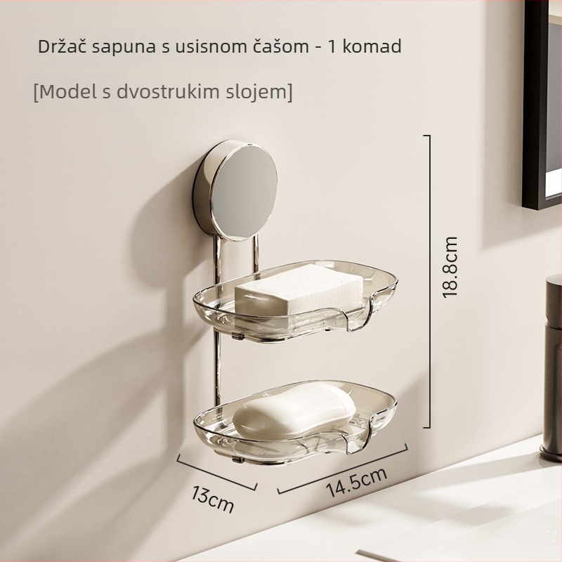 Zidni držač sapuna s usisnom čašom, bez bušenja, s posudom za ocjeđivanje