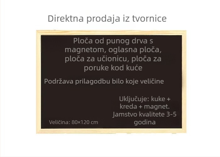 Masivan drveni okvir, retro magnetska ploča za vješanje – za dom, učenje djece i oglašavanje u trgovini, kreativna kredna ploča