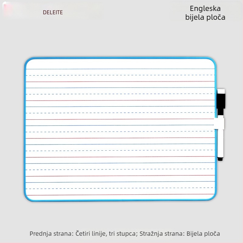 Dvostrana ploča za suho brisanje, format A4, crvene i plave crte, četiri reda i tri mreže, za vježbanje pisanja