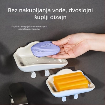 Dvostruki držač sapuna s odvodom, zidni bez bušenja, sladak držač sapuna za kupaonicu