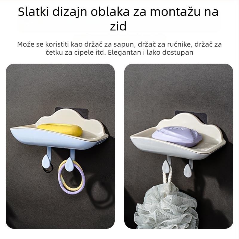 Dvostruki držač sapuna s odvodom, zidni bez bušenja, sladak držač sapuna za kupaonicu