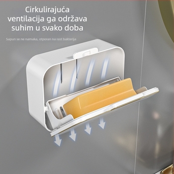 Zidni držač sapuna s odvodom, bez bušenja, s poklopcem, dvostruki odjeljak za kupaonicu