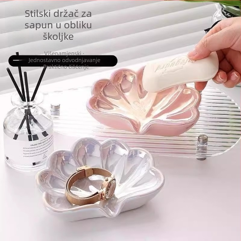 Plastični sapunik u obliku školjke za kupaonicu s odvodom