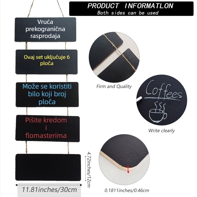 Dvostrana mini drvena viseća ploča – dekorativna ploča za crtanje i poruke, DIY izložba