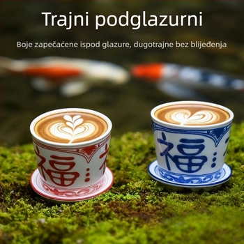 Čajna šalica s podglazurnim motivom i znakom sreće, japanskog stila plavo-bijela saké šalica, porcelinska čašica za vodu, majstorska šalica — lagani luksuz retro