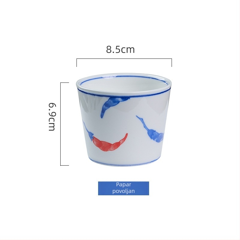 Čajna šalica s podglazurnim motivom i znakom sreće, japanskog stila plavo-bijela saké šalica, porcelinska čašica za vodu, majstorska šalica — lagani luksuz retro