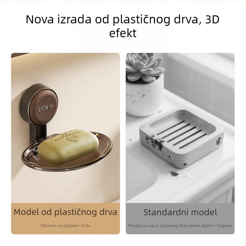 Zidni držač sapuna s usisnom čašicom, bez bušenja, s odvodom