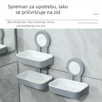 Zidni držač sapuna za kupaonicu bez bušenja, s odvodnjavanjem, dvostruki stalak za sapun, ručno izrađeni sapun na skladištu