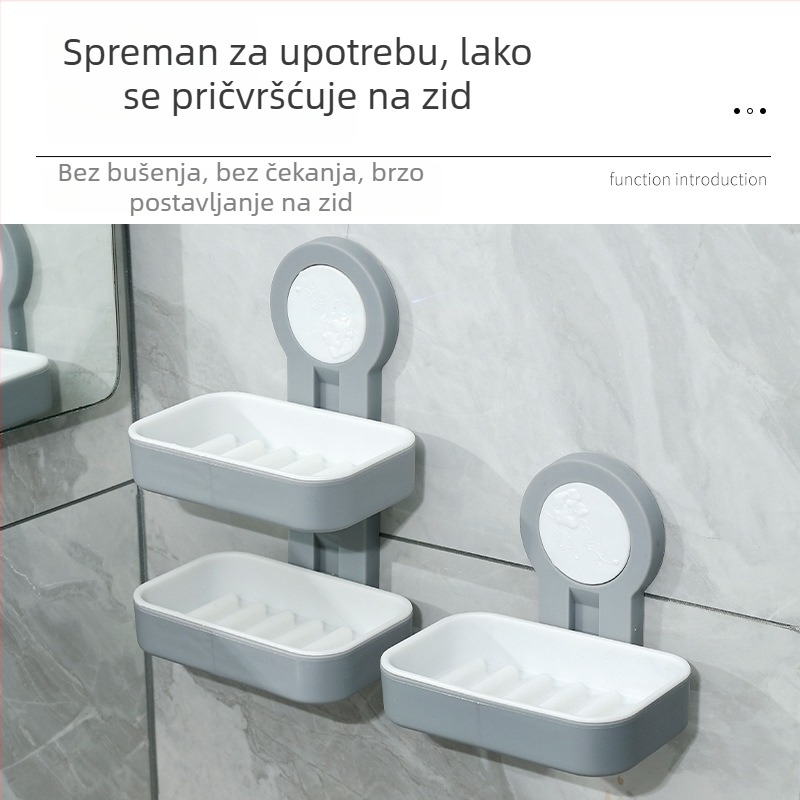 Zidni držač sapuna za kupaonicu bez bušenja, s odvodnjavanjem, dvostruki stalak za sapun, ručno izrađeni sapun na skladištu