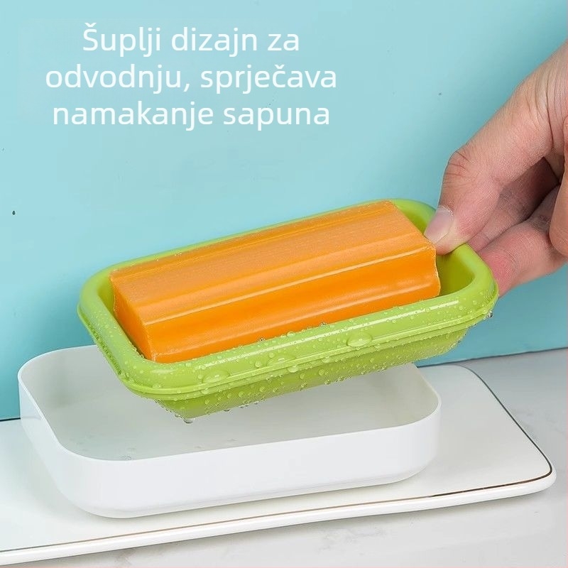 Camellia kutija za sapun s poklopcem, dvostruki sloj, dva odjeljka, s odvodom, velika za kućnu kupaonicu ili studentski dom
