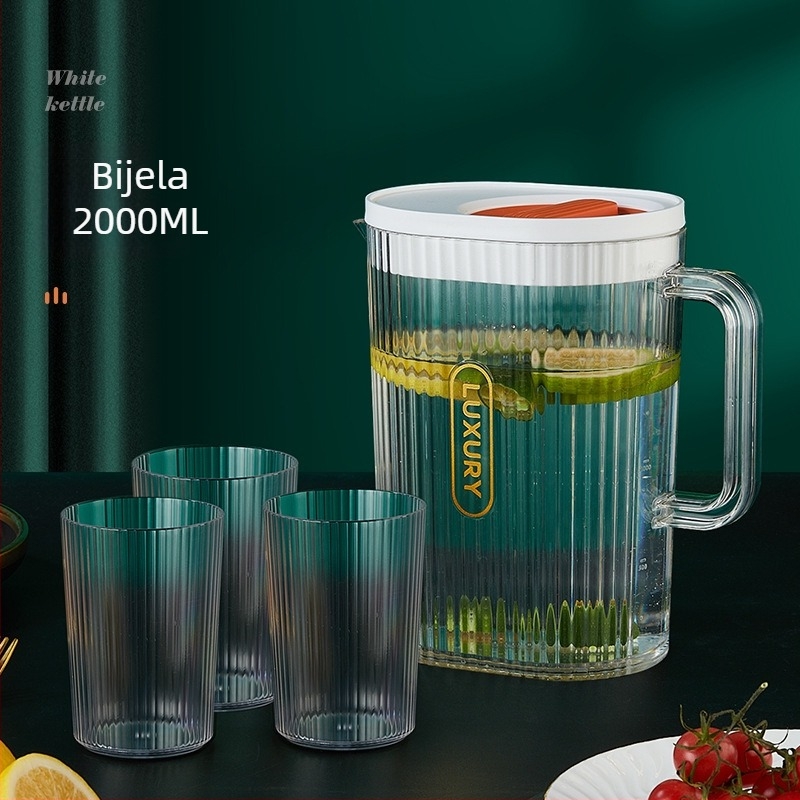 Komplet plastičnih boca za hladnu vodu za kućnu upotrebu, debelo tijelo, otporno na visoke temperature, velika kapaciteta, visoka prozirnost, uključuje čaše