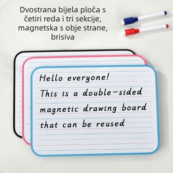 Magnetska dvostrana mala bijela ploča (A4/B4) s četiri reda i tri mreže, za vježbu Pinyina i engleskog pisanja na stolu