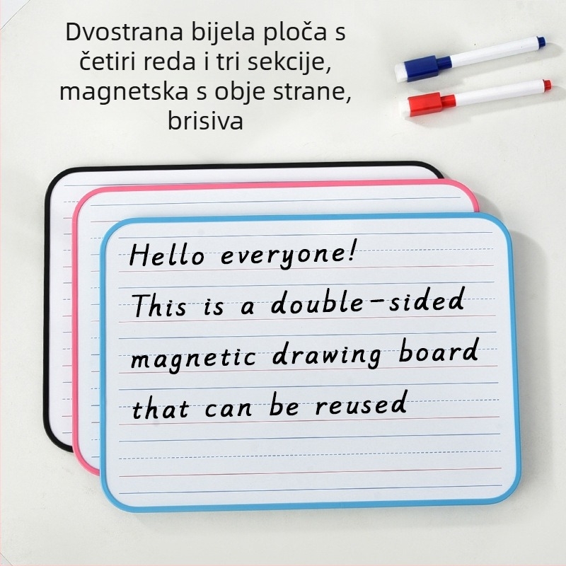 Magnetska dvostrana mala bijela ploča (A4/B4) s četiri reda i tri mreže, za vježbu Pinyina i engleskog pisanja na stolu