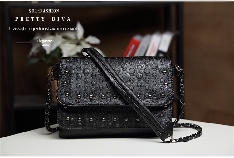 Ženska PU crossbody torbica s motivom lubanje, mala kvadratna torbica s lancem
