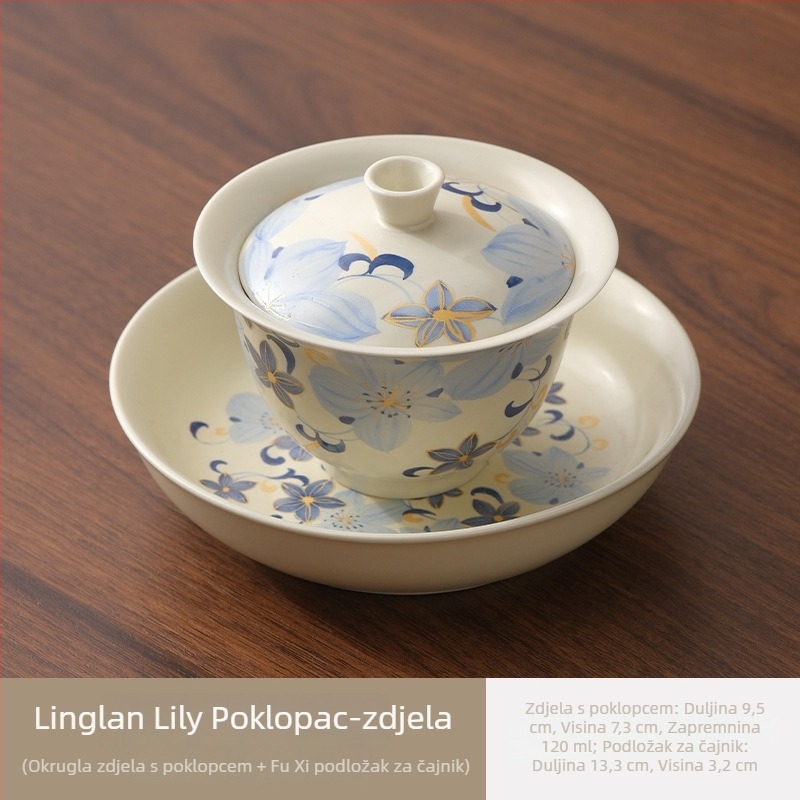 Linglan Lily gaiwan za čaj, keramički gaiwan s trotalentnim kung fu čajnim setom, vrhunska čajna zdjela