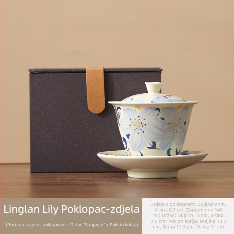 Linglan Lily gaiwan za čaj, keramički gaiwan s trotalentnim kung fu čajnim setom, vrhunska čajna zdjela