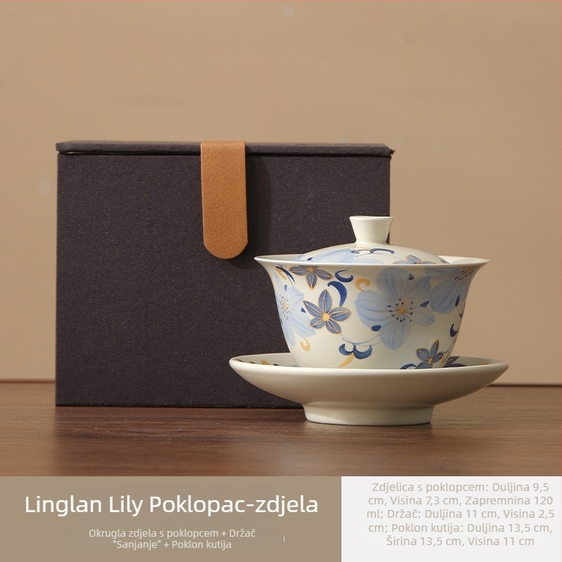 Linglan Lily gaiwan za čaj, keramički gaiwan s trotalentnim kung fu čajnim setom, vrhunska čajna zdjela