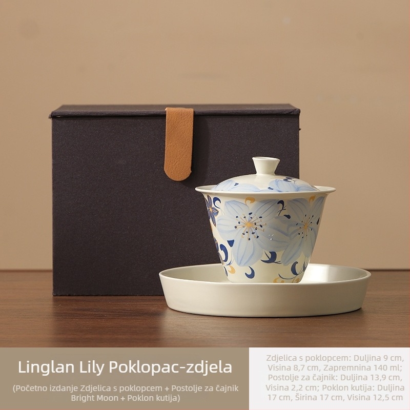 Linglan Lily gaiwan za čaj, keramički gaiwan s trotalentnim kung fu čajnim setom, vrhunska čajna zdjela