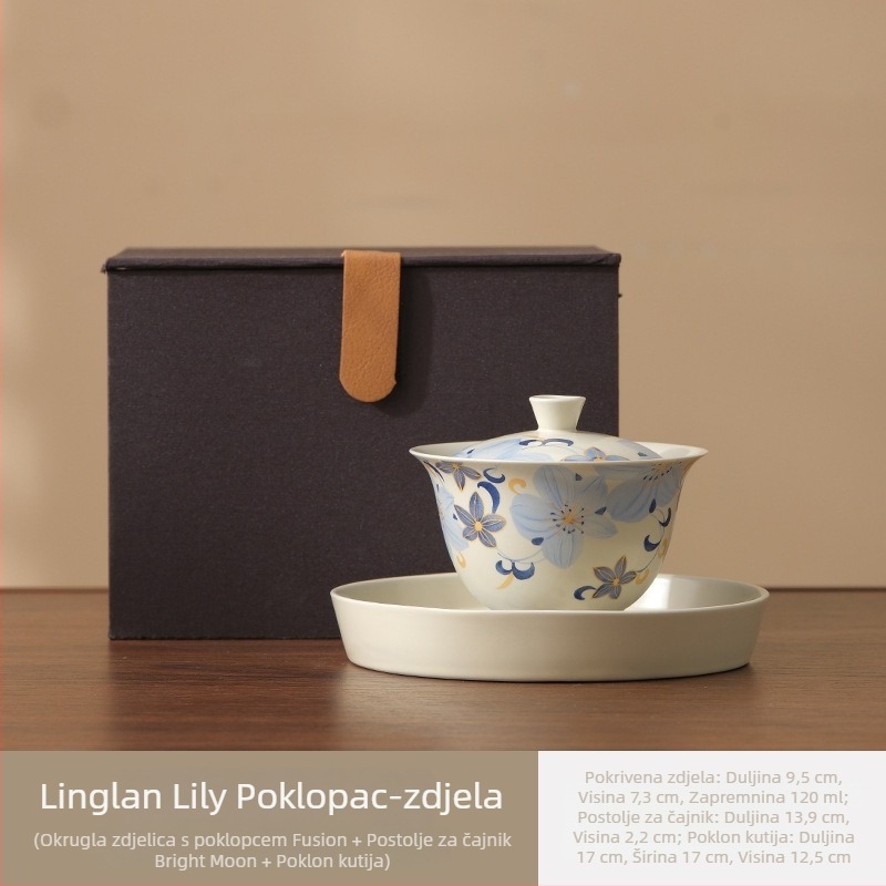 Linglan Lily gaiwan za čaj, keramički gaiwan s trotalentnim kung fu čajnim setom, vrhunska čajna zdjela