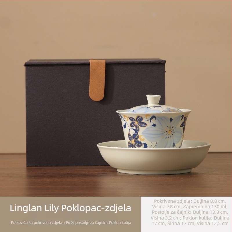 Linglan Lily gaiwan za čaj, keramički gaiwan s trotalentnim kung fu čajnim setom, vrhunska čajna zdjela