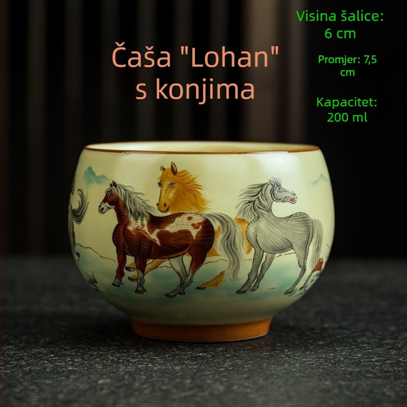 Šalica za čaj Luo Han, 200 ml bež porcelin s plavo-bijelim retro dizajnom, velika
