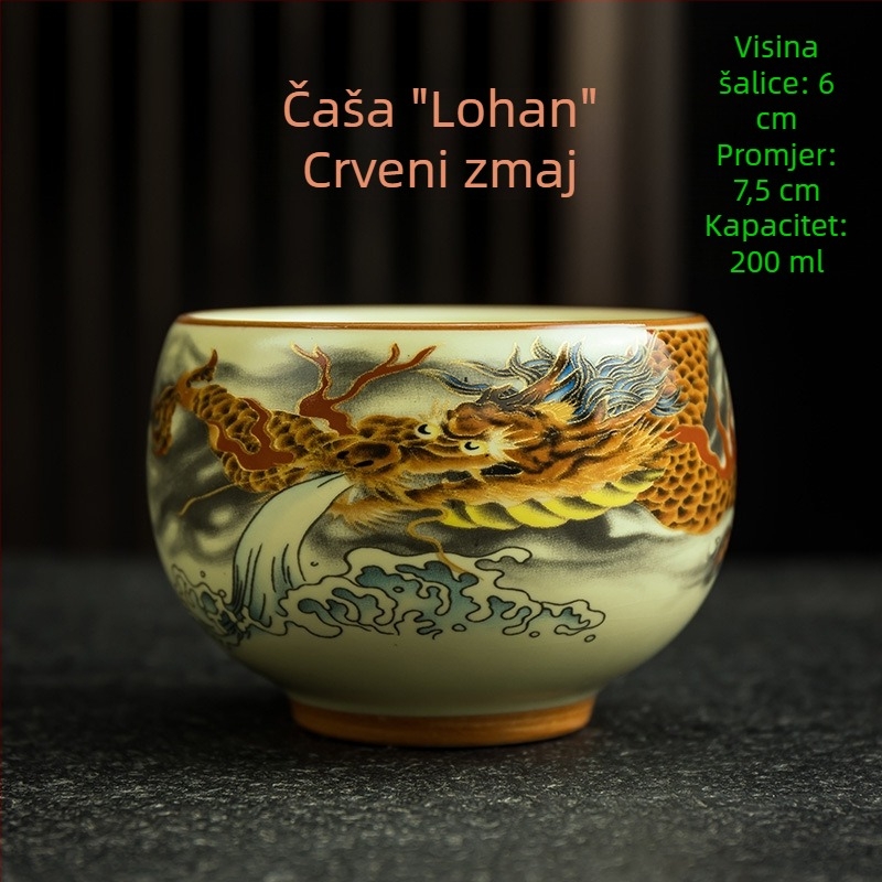 Šalica za čaj Luo Han, 200 ml bež porcelin s plavo-bijelim retro dizajnom, velika